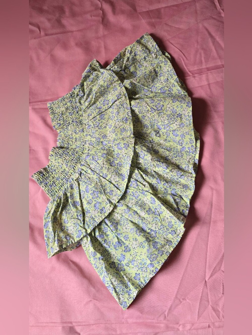 Joe Fresh Light Green Floral Smocked Tiered Skirt with Lavender Print